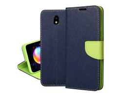 Tok álló bőr Samsung Galaxy A12 (SM-A125F) Kabura Fancy Book (flip, mágneses, oldalra nyíló, bankkártya tartó) kék-lime